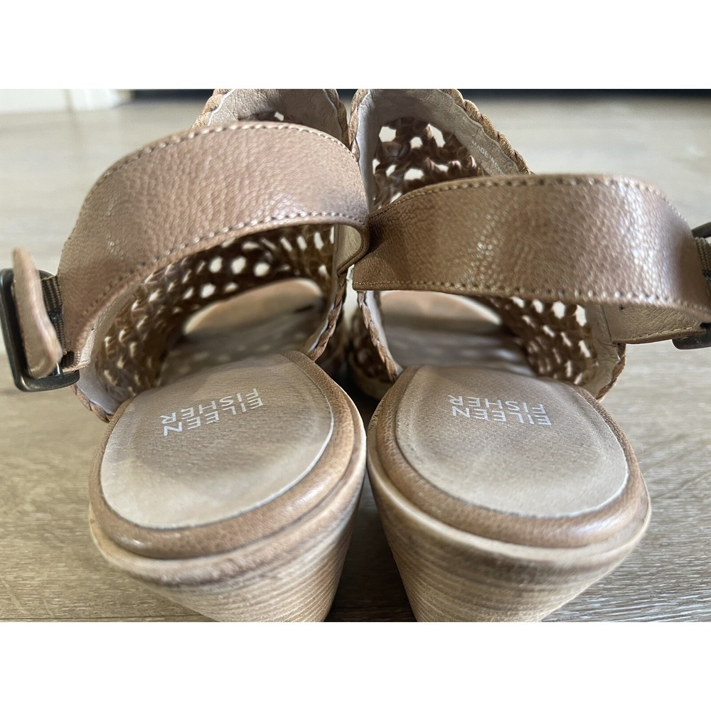 Eileen Fisher Rory Woven Leather Sandal Natural Taupe Color Euro 38 US Size 7 - Picture 5 of 8